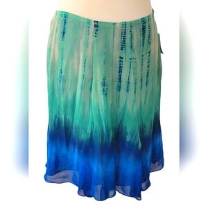 Boho Tie Dye Ombre Skirt Pretty Blues/Teal Sheer Women's 12 Petite